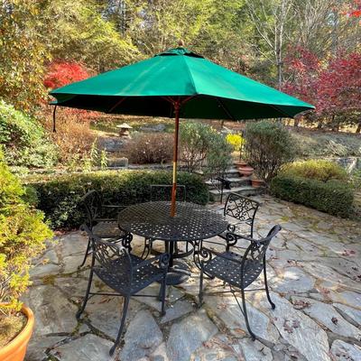 Cast Aluminum Patio Table & Chairs Plus Sunbrella (P-RG)