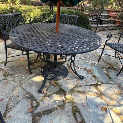 Cast Aluminum Patio Table & Chairs Plus Sunbrella (P-RG)