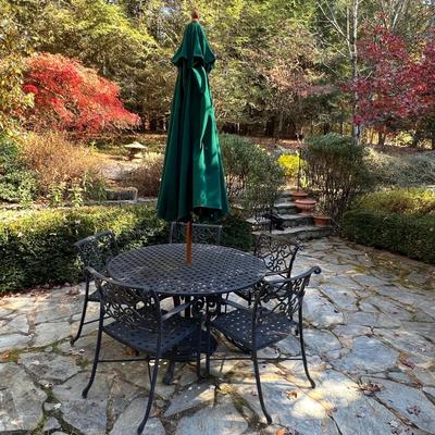Cast Aluminum Patio Table & Chairs Plus Sunbrella (P-RG)