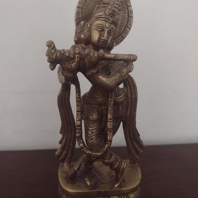 Pair of Quality Brass Statuettes includes Dancing Lord Krishna