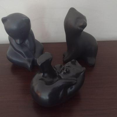 Set of Three Pottery Black Bears by Pigeon Forge Pottery