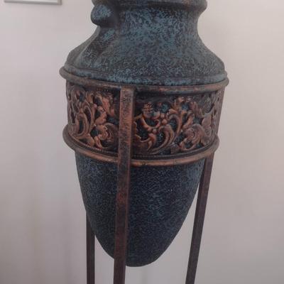 Antiqued Green and Bronze Urn on Stand Design Floor Lamp