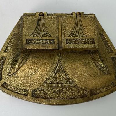  art deco CAST IRON INKWELL DESK STAND