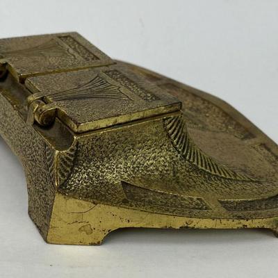  art deco CAST IRON INKWELL DESK STAND