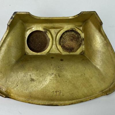  art deco CAST IRON INKWELL DESK STAND