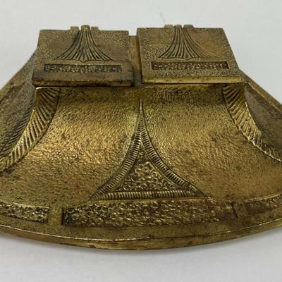  art deco CAST IRON INKWELL DESK STAND
