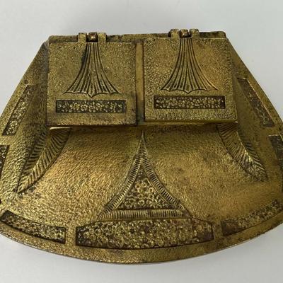  art deco CAST IRON INKWELL DESK STAND