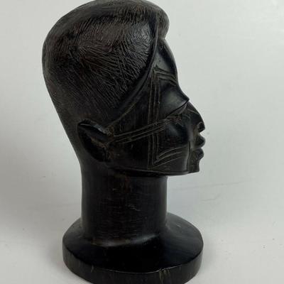  AFRICAN TRIBAL MAN HAND CARVED EBONY WOOD HEAD BUST