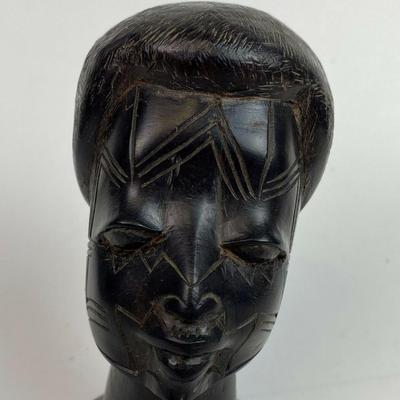  AFRICAN TRIBAL MAN HAND CARVED EBONY WOOD HEAD BUST