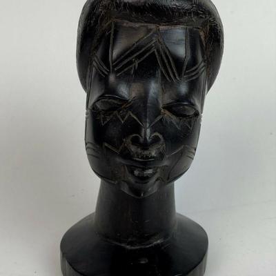  AFRICAN TRIBAL MAN HAND CARVED EBONY WOOD HEAD BUST