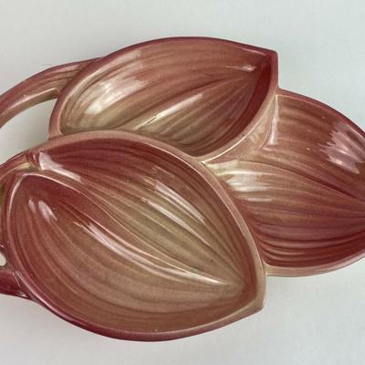  McCOY POTTERY THREE SECTION LEAF CANDY or SNACK DISH mcm