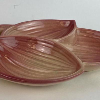  McCOY POTTERY THREE SECTION LEAF CANDY or SNACK DISH mcm
