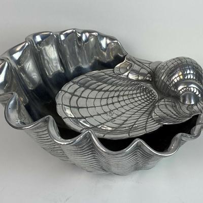 vintage ARTHUR COURT DESIGNS CLAM SHELL SERVER polished cast aluminum