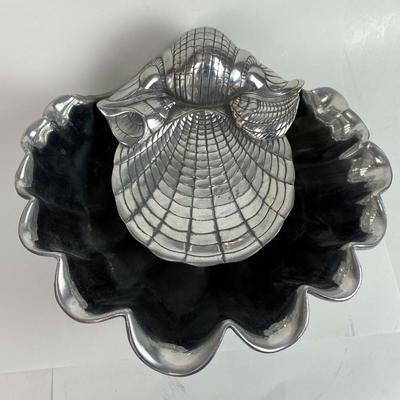 vintage ARTHUR COURT DESIGNS CLAM SHELL SERVER polished cast aluminum
