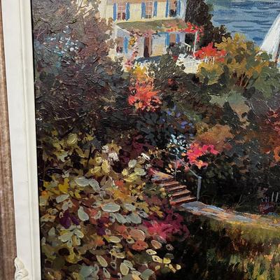 By Jacque. Large Sea Side Light House Oil on Canvas