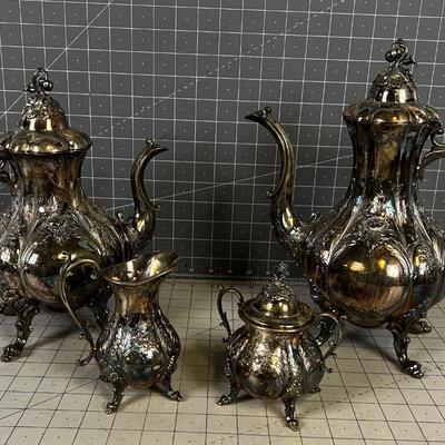 REED & BARTON Silver Plated Tea and Coffee Pots Plus Cream & Sugar Set (4 pieces) 