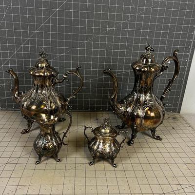 REED & BARTON Silver Plated Tea and Coffee Pots Plus Cream & Sugar Set (4 pieces) 