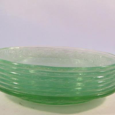 Vintage Uranium Glass Plates- 7 Pieces- Approx 6