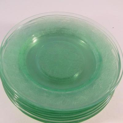 Vintage Dogwood Pattern Uranium Glass Plates- 9 Pieces- Approx 6
