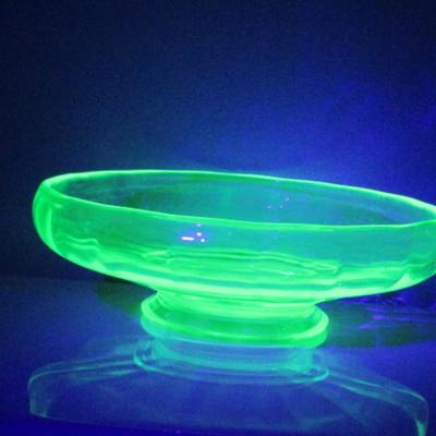 Vintage Footed Uranium Glass Bowl- Optic Facet- Approx 6 3/4