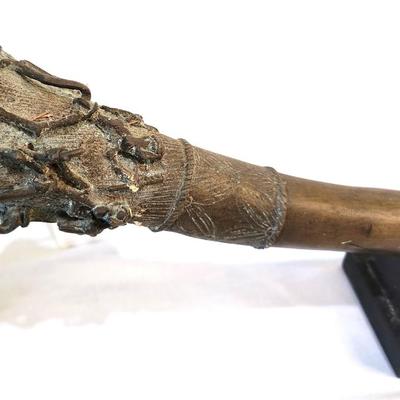 Lot #211  Antique African Ceremonial Trumpet on display stand - Cameroun