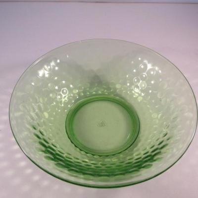 Vintage Federal Glass Uranium Glass Bowl- Dot Optic Design- Approx 7 3/4