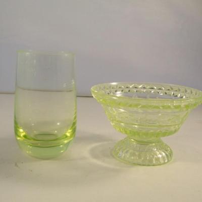 Two Pieces of Vintage Vaseline Glass