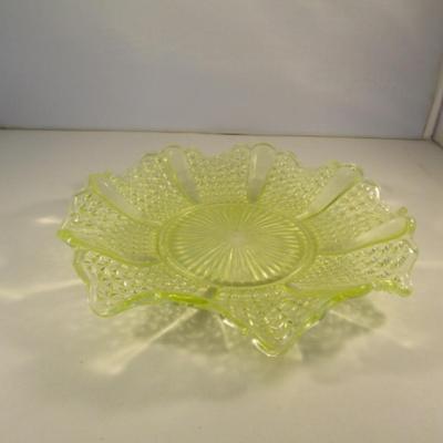 Vintage Vaseline Glass Bowl with Ruffled Edge- Approx 10 1/2