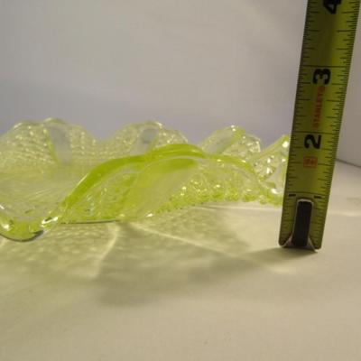 Vintage Vaseline Glass Bowl with Ruffled Edge- Approx 10 1/2