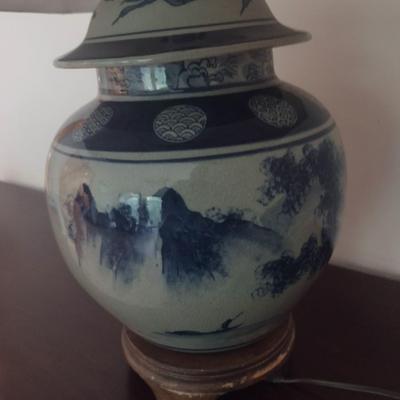 Large Blue and White Ceramic Ginger Jar Table Lamp