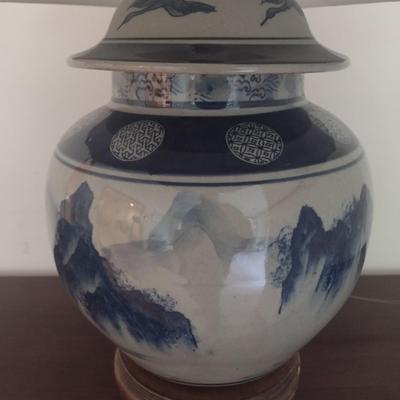 Large Blue and White Ceramic Ginger Jar Table Lamp