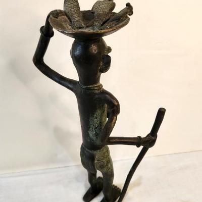 Lot #212  Mossi Tribe Female Figure w/Fish in Basket - bronze