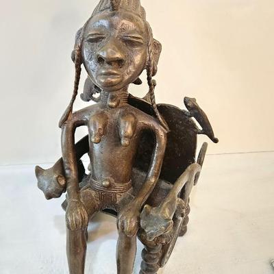 Lot #215  Mossi Tribe Figure of a Seated Man - Bronze - Incredible Piece
