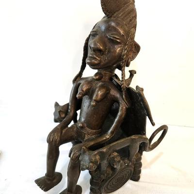 Lot #215  Mossi Tribe Figure of a Seated Man - Bronze - Incredible Piece