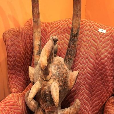 Lot #219  Massive Senufo (Ivory Coast) Horned "Fire Spitter" carved mask - early 20th century
