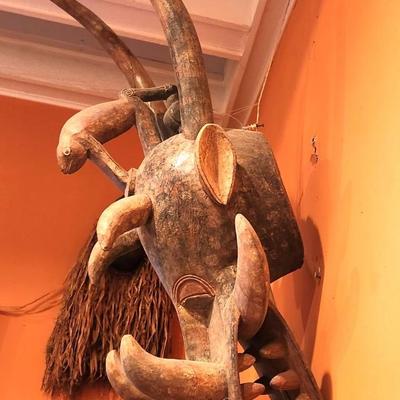 Lot #219  Massive Senufo (Ivory Coast) Horned "Fire Spitter" carved mask - early 20th century