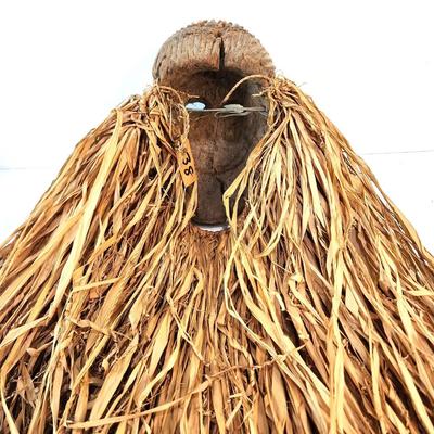 Lot #220 Bambura African Carved Mask with Raffia