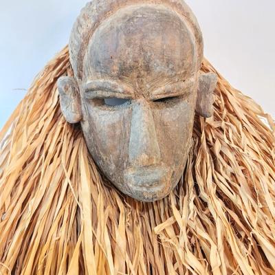 Lot #220 Bambura African Carved Mask with Raffia
