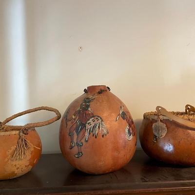 Folk Art Gourd Art 3 Unsigned