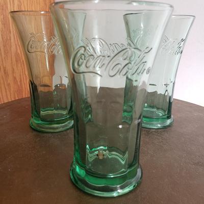 Coca Cola glasses 16 oz green clear