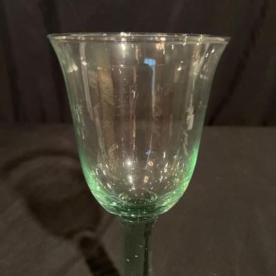 Green Hued Glass Pitcher W/ Matching Stemmed Glasses (K-RG)
