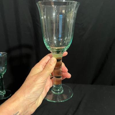 Green Hued Glass Pitcher W/ Matching Stemmed Glasses (K-RG)