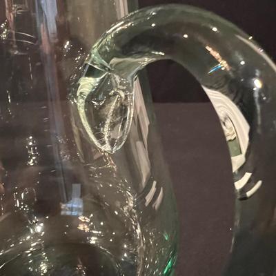 Green Hued Glass Pitcher W/ Matching Stemmed Glasses (K-RG)