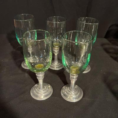 Handblown Glass & Pewter Stemmed Wine Glasses (K-RG)