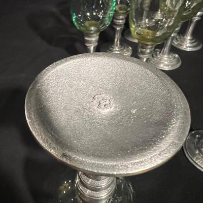 Handblown Glass & Pewter Stemmed Wine Glasses (K-RG)
