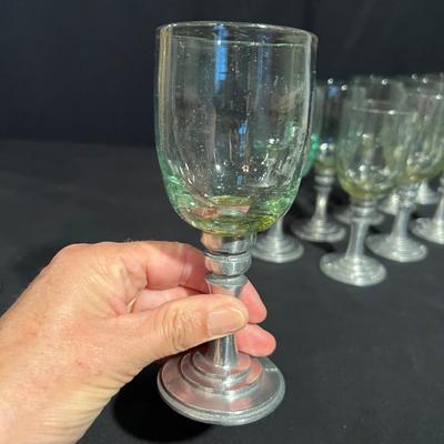 Handblown Glass & Pewter Stemmed Wine Glasses (K-RG)