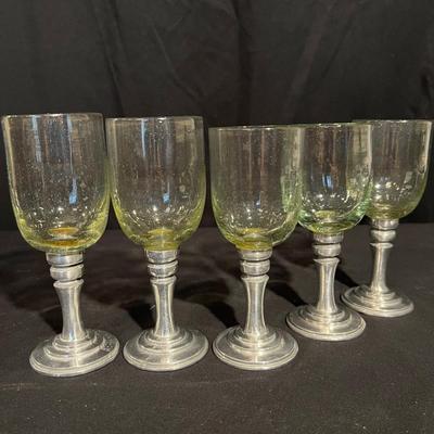 Handblown Glass & Pewter Stemmed Wine Glasses (K-RG)