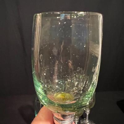 Handblown Glass & Pewter Stemmed Wine Glasses (K-RG)