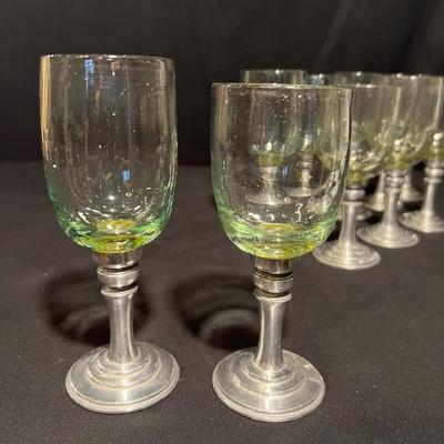 Handblown Glass & Pewter Stemmed Wine Glasses (K-RG)
