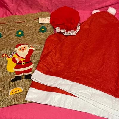 Santa bag and 2 large Santa hats